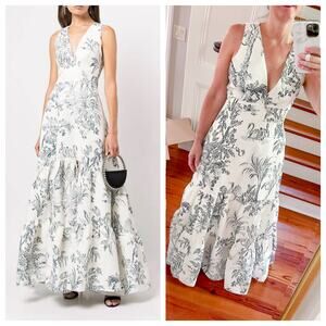 Sachin & Babi Rori Gown Grey Toile Print Ivory Maxi Dress Sleeveless Size 2 NWT
